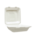 8" x 8" No PFAS Added 1-Compartment Bagasse Hinged Take-Out Containers - (200/Case)