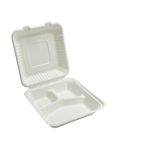 9" x 9" No PFAS Added 3-Compartment Bagasse Hinged Take-Out Containers - (200/Case)