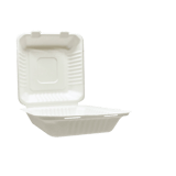 9" x 9" No PFAS Added 1-Compartment Bagasse Hinged Take-Out Containers - (200/Case)