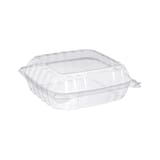 Dart ClearSeal C90PST1 Clear Hinged Lid PS Plastic Container, 8 1/4" x 8 1/4" x 3" - (250/Case)
