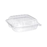 Dart ClearSeal C90PST3 3-Compartment Clear Hinged Lid PS Plastic Container, 8 5/16" x 8 5/16" x 3" - (250/Case)