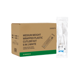 6 in 1 White Medium Weight Wrapped Plastic Cutlery Kit - (250/Case)