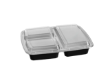 39 oz. Black 3-Compartment Rectangular Microwavable Heavy Weight Plastic Food Containers with Lids - (150/Case)