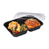Rectangular Black 3-Compartment Plastic Bento Box Set 9.1" x 6.3" x 1.9" - (270/Case)