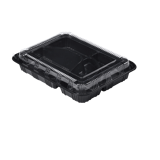 Rectangular Black 4-Compartment Plastic Bento Box Set 10.5" x 8.1" x 2" - (200/Case)