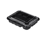 Rectangular Black 3-Compartment Plastic Bento Box Set 9.3" x 7.5" x 1.9" - (252/Case)