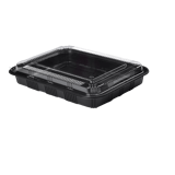 Rectangular Black Plastic Containers with lids 10.4" x 7.9" x 1.9" - (200/Case)