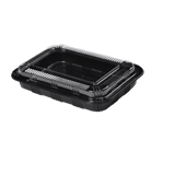 Rectangular Black Plastic Containers with lids 9.1" x 6.3" x 1.9" - (300/Case)