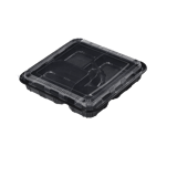 Square Black 3-Compartment Plastic Bento Box Set 10.6" x 10.6" x 2" - (100/Case)