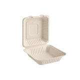 8" x 8" x 2.5" Sugarcane Bagasse Clamshell Light Brown Take-Out Container - (200/Case)