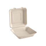 9" x 9" x 3" Sugarcane Bagasse Clamshell Light Brown Take-Out Container - (200/Case)