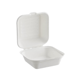 6" x 6" x 3" Sugarcane Bagasse Clamshell White Take-Out Container - (200/Case)