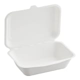 7" x 5.5" x 2.8" Sugarcane Bagasse Clamshell White Take-Out Container - (600/Case)