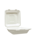 8" x 8" x 2.5" Sugarcane Bagasse Clamshell White Take-Out Container - (200/Case)