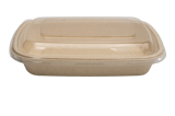 24 oz. Sugarcane Bagasse Light Brown Container with Plastic Lid - (150/Case)