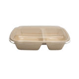 24 oz Sugarcane Bagasse Light Brown 2-Compartment Container with Plastic Lid - (150/Case)