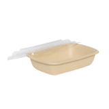 28 oz. Sugarcane Bagasse Light Brown Container with Plastic Lid - (150/Case)