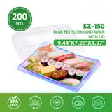 Blue Plastic PET Take Out Sushi Containers with Lids 9.44" x 7.28" x 1.97" - (200/Case)