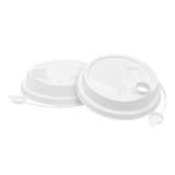 White 16 oz / 24 oz PP Injection Cold Cup Lid with Attached Stopper - (1000/Case)