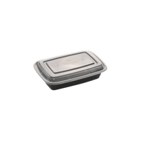 12 oz. Black Rectangular Microwavable Standard Weight Container with Clear Lid - (150/Case)