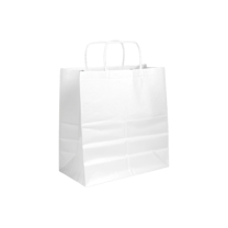 14 x 10 x 15 3/4" White Kraft Paper Customizable Shopping Bag with Handles - (200/Case)