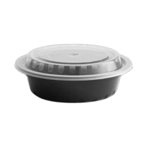 6 1/4" Microwave‑Safe 16 oz Black PP Round Container – Heavy‑Duty, Clear Lid – (150/Case)