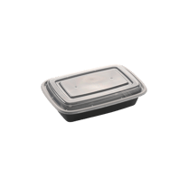 16 oz. Black Rectangular Microwavable Standard Weight Container with Clear Lid - (150/Case)