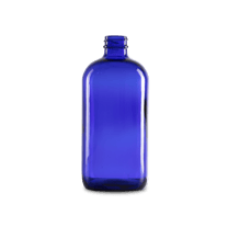 16 oz Blue Glass Boston Round Bottle 28-400 Neck Finish