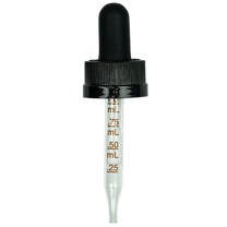 18-400 Black CRC Dropper with 66 mm Graduated Glass Pipette (Fits 0.5 oz Boston Round Bottle) - 1400/Case