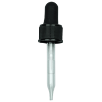 18-400 Black Dropper with 66 mm Glass Pipette (Fits 0.5 oz Boston Round Bottle) - 1000/Case