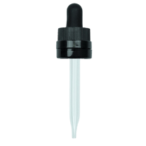 18-415 Black CRC Tamper Evident Dropper with 76 mm Glass Pipette (Fits 30 ml Euro Round Bottle) - 1000/Case