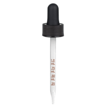 20-400 Black Dropper with 91 mm Graduated Glass Pipette (Fits 2 oz Boston Round Bottle) - 1000/Case