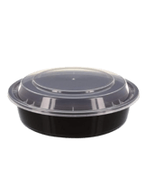 24 oz Black 7" Round Microwavable Standard Weight Container with Clear Lid - (150/Case)