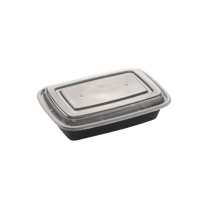 28 oz. Black Rectangular Microwavable Heavy Weight Container with Clear Lid - (150/Case)