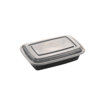 28 oz. Black Rectangular Microwavable Standard Weight Container with Clear Lid - (150/Case)