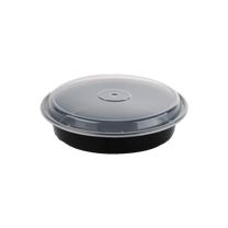 Microwave‑Safe 32 oz. Black PP Round Container – Heavy‑Duty, Clear Lid – (150/Case)