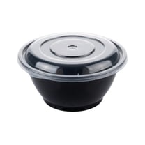 45 oz Black Round PP Plastic Microwavable Bowl with Clear Lid - (150/Case)
