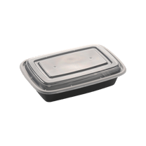 48 oz. Black Rectangular Microwavable Standard Weight Container with Clear Lid - (150/Case)