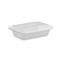 8 3/4 x 6 1/4 x 2" Microwave‑Safe 38 oz. White PP Rectangular Container – Heavy‑Duty, Clear Lid – (150/Case)