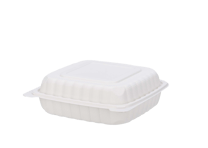 8" x 8" x 2.79" 3-Compartment Microwaveable White Mineral-Filled Plastic Hinged Take-Out Containers Shallow - (120/Case)