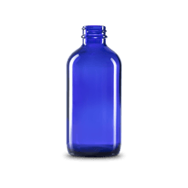 8 oz Blue Glass Boston Round Bottle 28-400 Neck Finish