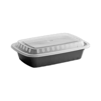 8 x 5 1/4 x 2" Microwave‑Safe 24 oz. Black PP Rectangular Container – Heavy‑Duty, Clear Lid – (150/Case)