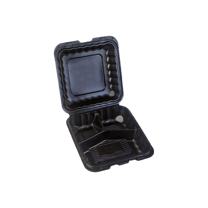 8" x 8" 3-Compartment Microwaveable Black Mineral-Filled Plastic Hinged Take-Out Container - (150/Case)