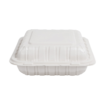 8" x 8" Microwavable White 1-Compartment MFPP Plastic Hinged Take-out Container - (150/Case)