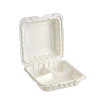 9 x 9" White Mineral-Filled PP Hinged Takeout Container, Microwaveable, 3-Compartment - (150/Case)