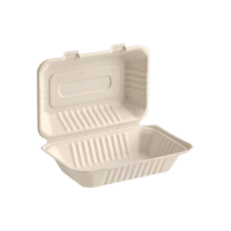 9" x 6" x 3" Sugarcane Bagasse Clamshell Light Brown Take-Out Container - (200/Case)