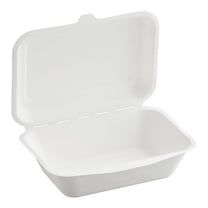 7" x 5.5" x 2.8" Sugarcane Bagasse Clamshell White Take-Out Container - (600/Case)