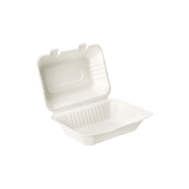 9" x 6" x 3" Sugarcane Bagasse Clamshell White 1-Compartment Take-Out Container - (200/Case)