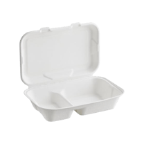 9" x 6" x 3" Sugarcane Bagasse Clamshell White 2-Compartment Takeout Container - (200/Case)