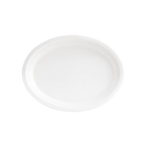 8" x 10.5" White Sugarcane Bagasse Oval Plates - (500/Case)